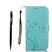 Produktbild Google Nexus 5X Hülle, Google Nexus 5X Schutzhülle, Alfort 3 in 1 Lederhülle Fashion Design Premium PU Leder Hohe Qualität Tasche Case Cover Kasten Abdeckung Wallet für Google Nexus 5X 5.2" Smartphone Funktion Standfunktion Unterstützte Telefone und Magnetverschluss mit Schmetterling ( Grün ) + Alfort Schwarz Stylus Pen + Netter Staub Stecker