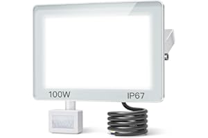 ANNIFUNLY Projecteur LED Exterieur Detecteur de Mouvement 100W 10000lm, Spot LED Extérieur Avec Detecteur Blanc Froid, IP67 Étanche Éclairage de Sécurité d'extérieur Pour Patio Terrasse Garage Jardin
