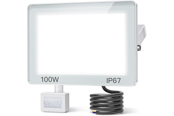 ANNIFUNLY Projecteur LED Exterieur Detecteur de Mouvement 100W 10000lm, Spot LED Extérieur Avec Detecteur Blanc Froid, IP67 Étanche Éclairage de Sécurité d'extérieur Pour Patio Terrasse Garage Jardin