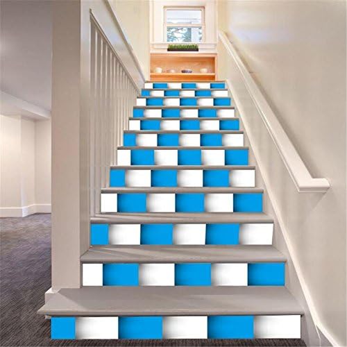 GUOW Step stickers 3D staircase stickers blue and white mosaic self-adhesive decorating decals creative staircase stickers removable waterproof 6 pcs