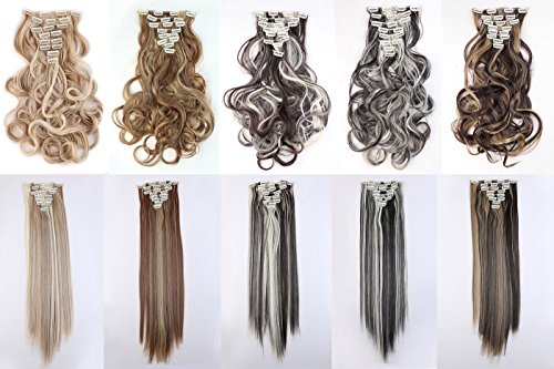 S-noilite- 60cm 8 teiliges SET Clip In Hair Extensions Haarverlängerung Full Head Haarteil Haarverdichtung (Wellig,Sandblond & Bleichmittel Blond) - 3