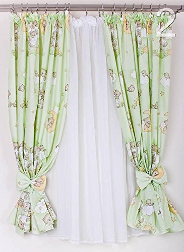 DECORATIVE BABY ROOM CURTAINS - In Matching Pattern for Baby Cot Bedding Set - On Ladders Green
