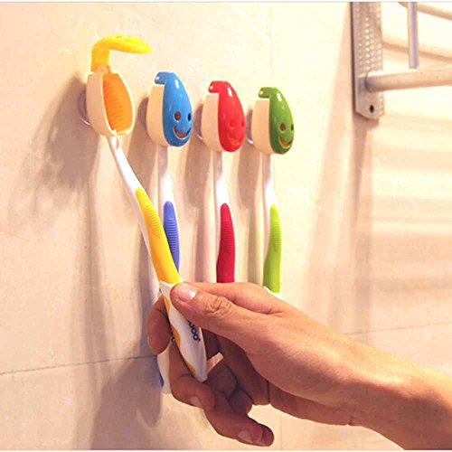 HuntGold 4X Lächeln Gesicht Design Mini Badezimmer Reise Saugnapf Zahnbürstenhalter Schalendeckel - 2