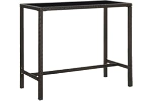vidaXL Mesa Alta de Jardín Mueble Mobiliario Cocina Salón Sala Estar Hogar Exterior Patio Estable Duradera Ratán Sintético Vidrio Marrón 130x60x110cm