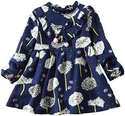 Infant Toddler Baby Girls Clothes Winter Princess Dresses Long Sleeved Cartoon Floral Fleece Warm Cute Dress with Rabbit Ears Party Dresses Outfits Casual Clothes for 0-4Years