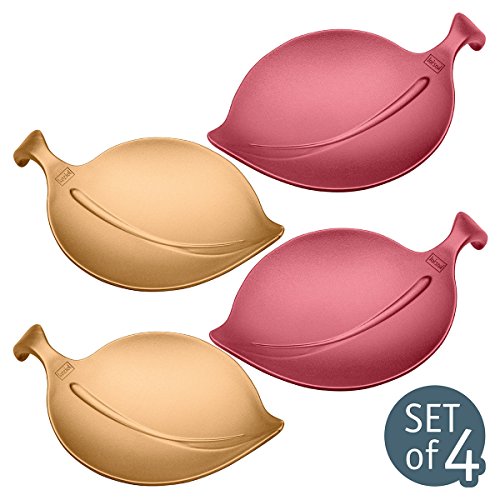 Koziol Schälchen Leaf-On 4er Set bordeaux/pearl gold Untersetzter - Nachtisch - Tee Keks Halter