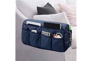 CAMELLIASS Sofa Chair Armrest Organizer Armrest Cover with 14 Pockets for Couch Armchair Storage Pouch for Remote Control, Book, Phone (Dark Blue)