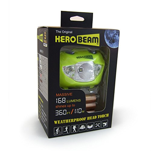 HeroBeam® LED Stirnlampe – Beste Kopflampe zum Joggen, Gassi gehen, Angeln, Radfahren, in der Natur, Lesen oder DIY. Weiß/Rot Licht Modi, Notfall S.O.S. Blitz Modus – Sehr helle CREE XP LED mit bis zu 168 Lumen! – Leicht, Bequem und Wetterbeständig – einschließlich Long-Life DURACELL Batterien – 5 Jahre GARANTIE - 4
