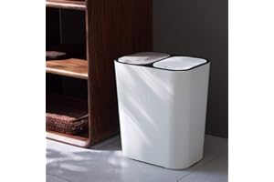 XEMQENER Recycling Bins Dry and Wet Separation Trash Can with Two Compartment Bin Small Rubbish Bin with Lids Push Recycling Bin for Kitchen, Bathroom, Living Room