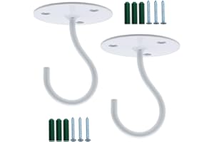 DXLing 2 Pièces Crochet Muraux de Plafond en Métal Crochet de Lustre Robuste Plaque de Crochet à Toute épreuve avec Vis de Montage Crochet Fixation pour Lampes Panier de Plantes - Blanc