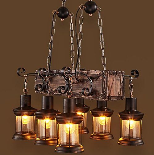 American Village Industrial wind Retro Iron Solid wood chandeliers Old boat wood Cafe restaurant Living room chandeliers E27