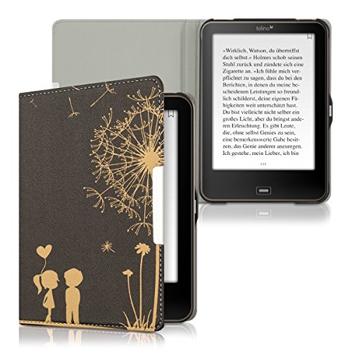 kwmobile Hülle für Tolino Vision 1 / 2 / 3 / 4 HD – Flipcover Case eReader Schutzhülle – Bookstyle Klapphülle Pusteblume Love Design Gold Schwarz - 5