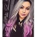 Price comparison product image ZiQE Long Wavy Full Wigs 24" Ombre 3 Tone Black Grey Purple Wigs Synthetic Hair Anime Costume Cosplay Wig for Women Ladies Girls
