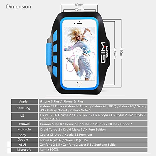 GIM Ultra Leicht Sport Armband Jogging Fitnessstudio Rad Fahren Armtasche Sportarmband Tasche Schutz HÃ¼lle mit Kartenschlitz FÃ¼r iphone 6/6S Plus, Galaxy S6 edge Plus / S7 edge / Note 5 / Note 4, Huawei P8 Lite/ Mate S/Mate 8 oder bis zu 5 Zoll Smartphone