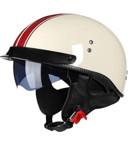 Halbschalenhelm DOT/ECE - Moped Helm Mit Brille | Retro Design ABS-Helmkörper