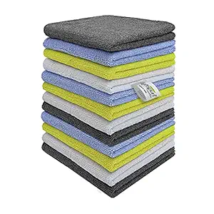 SOFTSPUN Microfiber Cleaning Cloths, 12 pcs 40x40cms 280GSM Multi-Color. Highly Absorbent, Lint and Streak Free, Multi - Purpose Wash Cloth for Kitchen, Car, Window, Stainless Steel, Silverware.