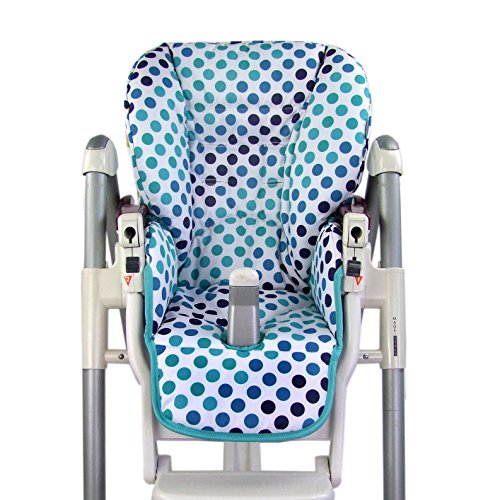 BambiniWelt Sitzkissen Bezug Ersatzbezug für Peg Perego Prima Pappa Diner *WEISS TÜRKIS PUNKTE* NEU