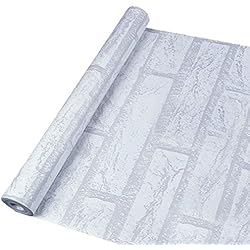 Vintage 45cmx10M Papier Peint Auto-Adhésif Trompe l'oeil Stickers Autocollant Muraux Décoration Murale pour Chambre Salon Meuble, Brique Blanche