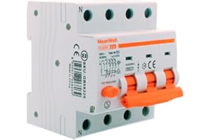 MeanWell Interruttore Magnetotermico Differenziale Trifase 380V, RCBO 3P+N C25 25A, Tipo AC Curva C 30mA 6000A, 4 Poli Occupa 4 Moduli Barra DIN