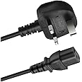 UXWEN 250V 13A 3 Prong Kettle Lead IEC C13 Universal AC Power Cord Compatible with Samsung, Dell, Sony, HP, LED LCD Smart TV Monitor, Replacement for PC, Monitor, Printer Power Cable (1.5M/5FT)
