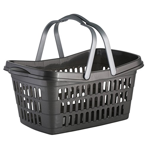 axentia Wäschekorb mit Henkel – Wäschesammler eckig – Wäschewanne Kunststoff – Wäschekiste stapelbar & stabil – Wäschetragekorb Plastik, 35 l in Blau, Braun & Grün - 7