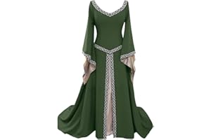 ANYUA Disfraz Medieval para Mujer Vestido Manga Larga Bordado Renacentista Cosplay