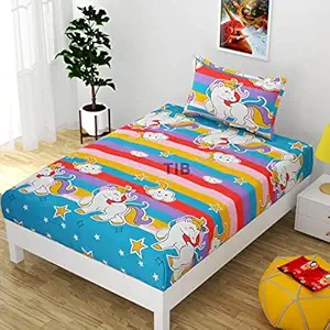 TIB The Intellect Bazaar Glace Cotton Blue Star Kids Bedsheets for Single Bed with 1 Pillow Cover