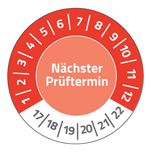 Preisvergleich Produktbild AVERY Zweckform 6927 Nächster Prüftermin widerstandsfähige Prüfplaketten (2017-2022) (stark selbstklebend, Kleinformat, Ø 20 mm, 120 Aufkleber auf 8 Blatt) rot