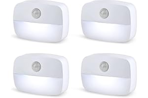 AMMTOO [4 unidades] Pasillo Luz Nocturna con Detector de Movimiento para Dormitorio y Baño - Luz Blanca con sensor que funciona con pilas con adhesivo para inodoro y escaleras