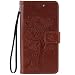 Produktbild Jepson Wiko lenny 3 Hülle, Leadertasche Premium Lederhülle Flip Case im Bookstyle Folio Cover Kartenfächer Magnetverschluss und Standfunktion Leder Schale Etui für Handytasche Schutzhülle Prägung Katzen & Baum Muster.