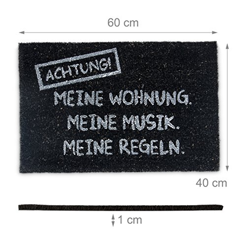 Relaxdays Fußmatte Kokos MEINE WOHNUNG 40 x 60 cm Kokosmatte mit rutschfestem PVC Boden Fußabtreter aus Kokosfaser als Schmutzfangmatte und Sauberlaufmatte Fußabstreifer für Außen und Innen, schwarz - 4