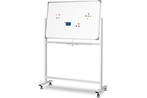 Jago® Pizarra Blanca - Magnética, Portátil, Doble Cara, Soporte con Ruedas, 3 Rotuladores, Borrador, 12 Imanes, 110x75 cm - Pizarra Imantada, Móvil, de Pie, Escolar, Tablero Rodante, White Board