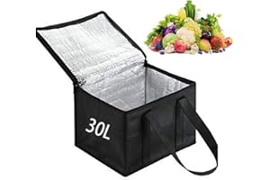 KOMUNJ Borsa termica da 30 l, per borsa termica per picnic, campeggio, trasporto alimentare, 41 x 26 x 33 cm, colore nero