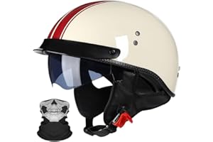 RHBDDHV Casque Moto Vintage Casques Jet avec Visière Casques Bols Casque Mobylette avec Lunettes Homologué ECE Rétro Demi Casque Moto Vélo Scooter Chopper pour Adultes Homme et Femme