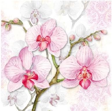 3-Ply Printed Paper, Tissue Napkins - Orchids, Pack of 20