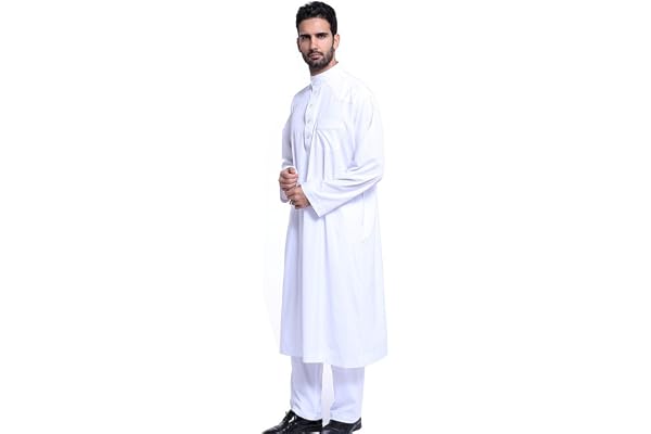 GladThink Hommes Thobe avec Manches Longues Arabe Musulmane Calf-Length