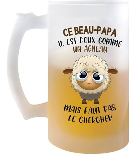 Chope à Bière Personnalisée « Ce Papou » Avec Cochon - Verre Givré 470 Ml, Cadeau Humour Père Noël - 3