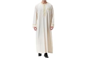 Meijunter Musulman Hommes Islamique Dubai Robe - Fermeture éclair O-Neck Manches Longues Arabe Thobe saoudien Style Dishdasha Kaftan Moyen Orient Ethnique Kandoura