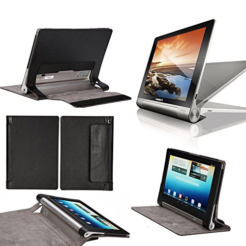 Tasche Lenovo Yoga Tablet 2-1050 10.1 Zoll Leder Style (Wifi /3G/4G/LTE) 16GB / 32 Gb Hülle Schwarz Cover mit Stand - Zubehör Etui Lenovo IdeaPad Yoga Tablet 2 10,1 Schutzhülle (PU Leder, Schwarz) Ultimate version Mit Displayschutzfolie (clear screen protector high quality) - Original XEPTIO accessoires