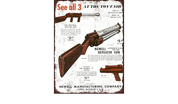 Rebecca Simpson 1951 Newell Toy Gun Air Fire Rifle Repeater Guns Pistol Metal Sign 9x12 Amazon Co Uk Home Kitchen