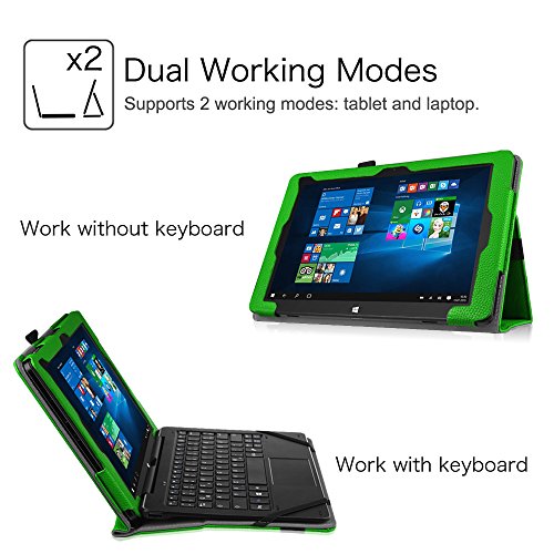 Fintie Trekstor SurfTab duo W1 Hülle Case – Slim Fit Folio Premium Kunstleder Tastatur Ständer Schutzhülle Cover Tasche mit Ständerfunktion für Trekstor SurfTab duo W1 Volks-Tablet WiFi / LTE 25,7 cm (10,1 Zoll), Grün - 4
