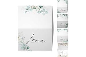 ‎BARTSCHIBÄR Hochwertige Tischkarten für die Hochzeit – Geburtstag – Konfirmation - Namenskarten, Platzkarten (Eukalyptus 5, 50)
