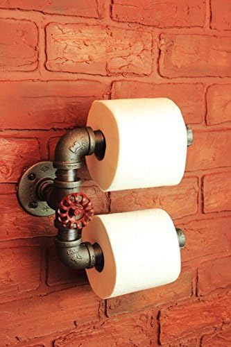 Industrial Pipe Double Roll Toilet Paper Holder, Red Toilet Roll Holder Industrial Farmhouse Bathroom decor, Black Bathroom fixture, Holds 2 rolls at once, Industrial décor