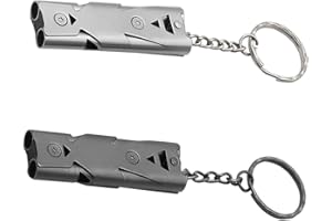 Shirene Sifflet de Survie d'urgence,2 Pièces Double Tubes Métal Haute Décibel Sifflet de Signal en Acier Inoxydable Sifflet Extérieur avec Porte Clés pour Canotage,Pédestre,Camping,Chasse Sauvetage