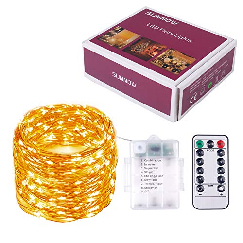 10 m 100 LED Guirlande lumineuse à piles - Vindany étanche Jardin et extérieur LED Guirlande lumineuse 8 modes d'éclairage Fil de cuivre lumières de Noël Bon pour fête de mariage de sapin de Noël