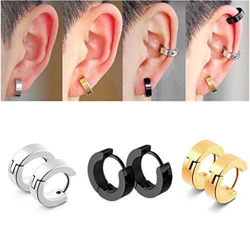 6 Paare 8 mm Tian Edelstahl Herren Ohrstecker Creolen Tunnel Ohrringe für Damen Fakeplug Fake Plug Huggie Ohrringe Hinged Hoop Earrings Small Huggie Earrings Earring Hypoallergenic Stud Earring Herren Edelstahl Ohrstecker Silber schwarz Hoop Huggie Ohrringe - 2