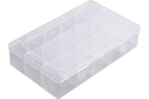 aufodara Pudełko do przechowywania z tworzywa sztucznego, regulowane, 15 przegródek, organizer, artykuły rzemieślnicze, do przechowywania taśm washi, biżuterii, pereł, rzemiosła, pudełko do sortowania z 12 przegrodami