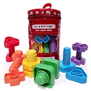 Jumbo Nuts & Bolts Set + Pattern Card & Backpack 12 pc - Montessori Materials Fine Motor Toy Matching Toddler Game Colors and Shapes Occupational Therapy Autism