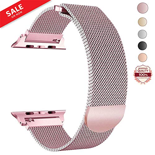 LWCUS for Apple Watch Band 38mm 42mm, Stainless Steel Mesh Milanese Loop with Adjustable Magnetic Closure Replacement iWatch Band for Apple Watch Series 3 2 1 (38MM-Pink Rose Gold)