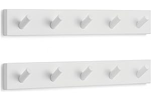 LARHN Garderobenhaken Weiß (2 Stück) - Garderobenleiste Weiß mit 5 Haken - 43 cm - Kleiderhaken Wand - Wandgarderobe für Flure, Garderoben, Schlafzimmer und Badezimmer